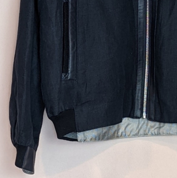 Torras Blue Quiet Luxury Linen Silk and Lambskin Leather Designer Jacket size 46 - Picture 3 of 8